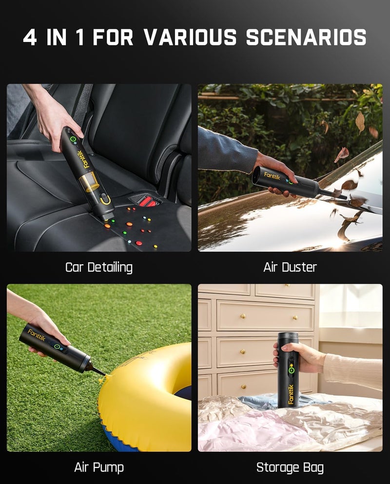 Fanttik Slim V10 APEX Cordless Car Vacuum, 4-in-1 Portable Mini Handheld Vac, 19kPa Suction Power, Upgraded Smart Digital Display, 2 Suction Modes for Small Jobs, Car, Office Desk, Keyboards (Black) - Image 3